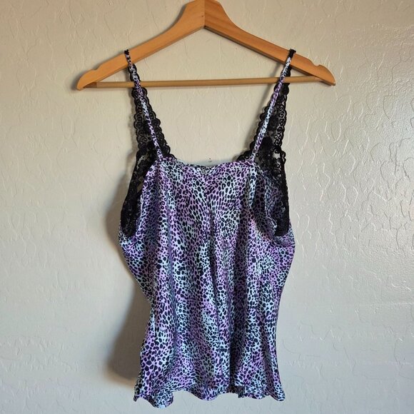 Silkscreen 100% Silk Lace Trim Animal Print Cami Top Bundle of 2 Sz Large Purple - Picture 10 of 12
